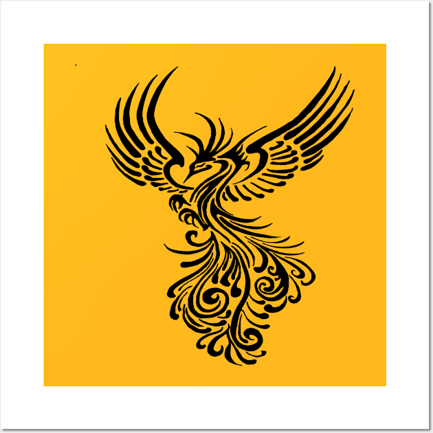 Mythical Phoenix Creature In Flight Artistic Illustration Black Wall Art by taiche